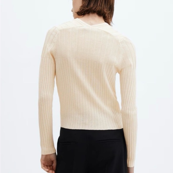 Mango Cream Ribbed Button-Front Cardigan - Picture 3 of 8